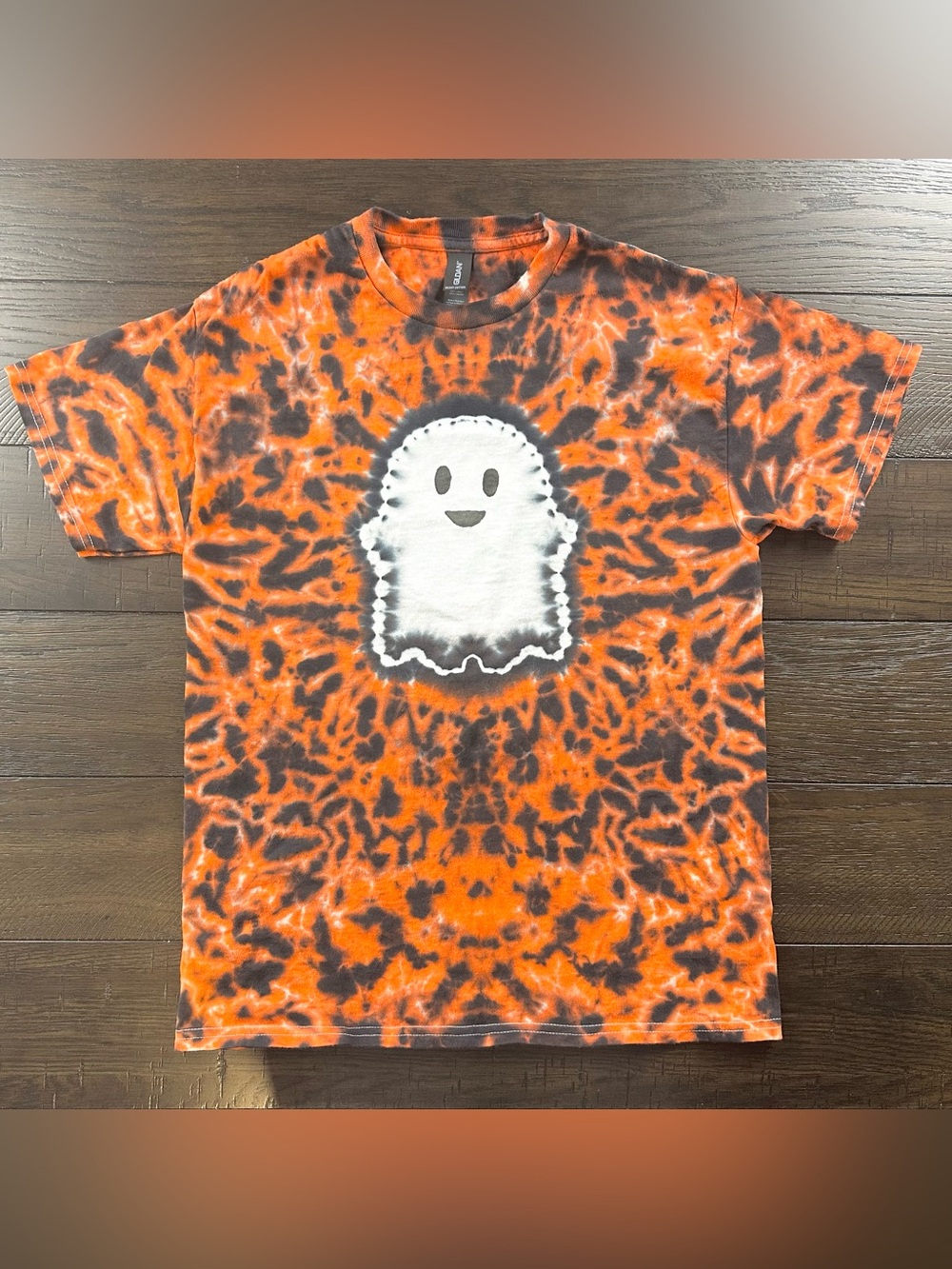 Unisex Small Orange Tie-Dye Ghost Tee